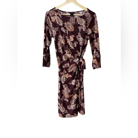 Ann Taylor Women's Sheath Dress Small Gathered Front Tie 3/4 Sleeves Stretchy - Picture 1 of 6